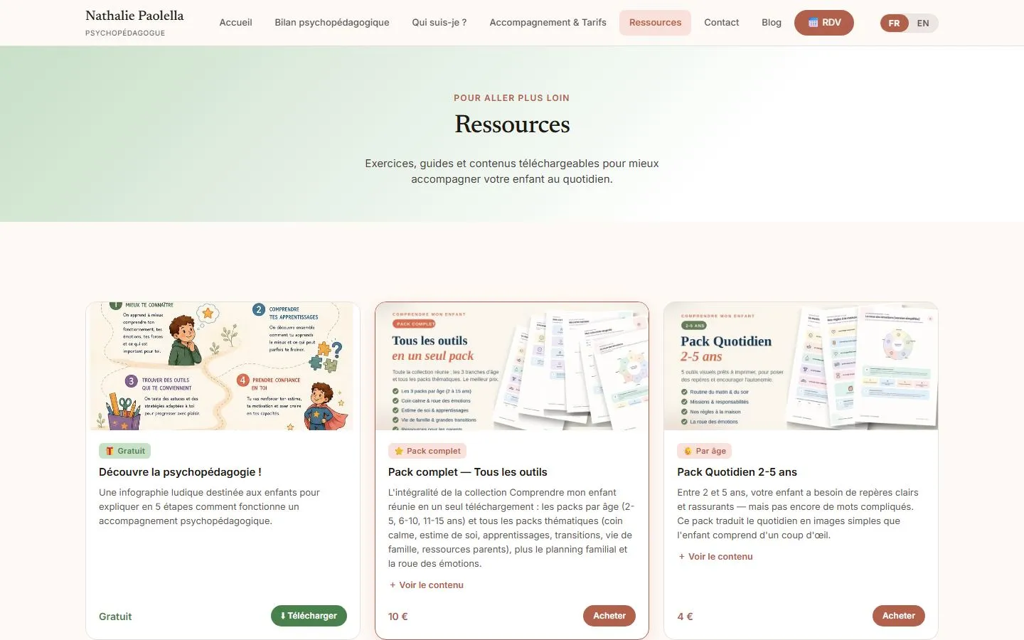 Page boutique : ressources à télécharger pour les parents